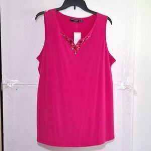 A Susan Graver Style Artisan Women's Top Beaded Pink Evening Office Siren 1X NWT